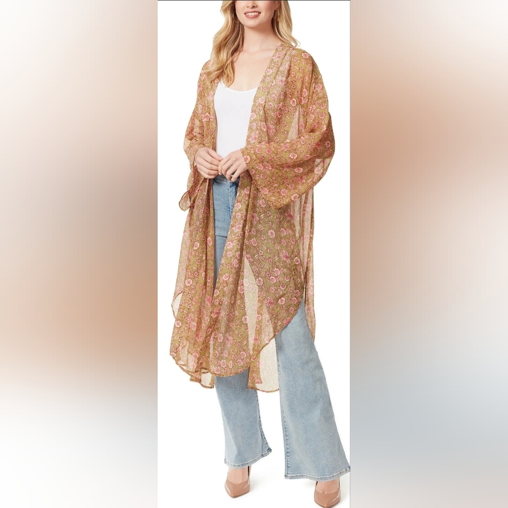 Jessica Simpson Botanical Dots Blaine Long Sleeve Printed Kimono Size M